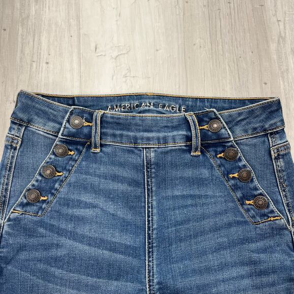 American Eagle Mid Rise Baggy Wide Leg Super Stretch Denim Cotton Blend Jeans 4 - Picture 4 of 11